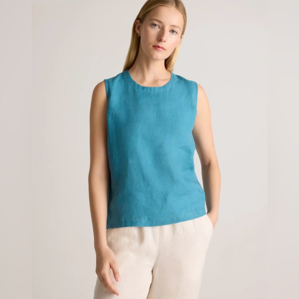 Quince 100% European Linen Tank Mineral Blue Size M